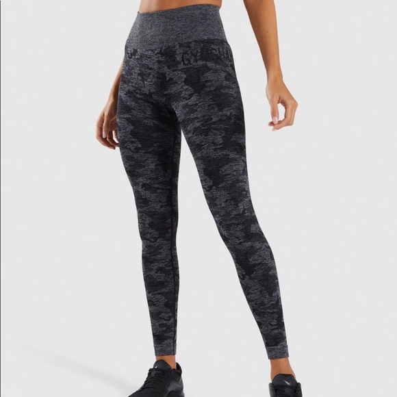 Gymshark Pants - Gymshark Adapt Camo Seamless Leggings Black Gray